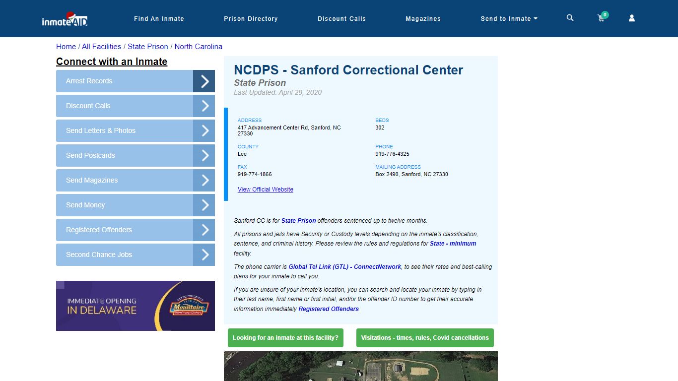 NCDPS - Sanford Correctional Center & Inmate Search - Sanford, NC